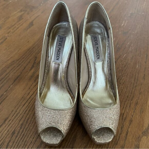 Steve Madden Platform P-Karo Gold Glitter Peep Toe Heels Women’s size 7.5 - Picture 4 of 12